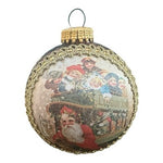 Vintage Circa 1913 Santa Scene Glass Ball Christmas Ornament Red Gold G+