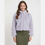 Art Class Faux Fur Jacket Cropped Zip Up Coat Womens M Lilac Purple Excellent