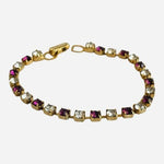 Vintage Gold Plated Tennis Bracelet Purple Clear Crystal Rhinestones 7 In VG