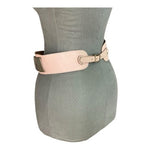 Vintage Artisan Brutalist Peach Leather Metal Front Details Waist Belt Handcraft
