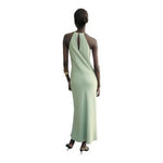 Zara Light Green Wrinkle Effect Satin Halter Maxi Dress Women’s Size M NWOT