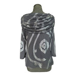 MSK Grey Metallic Print Off Shoulder Draped Cowl Neck Top Rhinestone Sz L VG