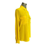 Tommy Bahama Women's Yellow Silk Button Down Blouse L Long Sleeve Pockets VG