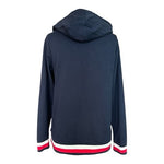 Tommy Hilfiger Sport Hooded Pullover Sweatshirt Navy Stripe 3D Logo Womens M EXC