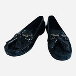 Stuart Weitzman Rascal Black Patent Croc Embossed Tassel Loafers Driving Shoes