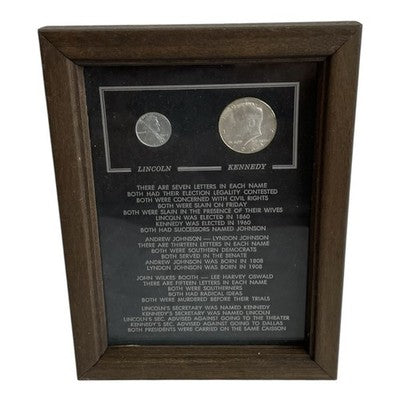 Lincoln Kennedy Presidential Coincidence Wooden Frame Coin Set Pre-Owned