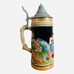 Vintage German Beer Stein Tankard 0.5L Ceramic Mug with Silver Lid Hand Painted