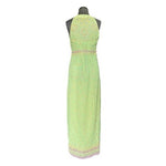 Custom Silk Floral Halter Maxi Dress Light Green Pink Sleeveless Gown Size M