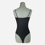 Quince Seamless Black Cami Thong Bodysuit Size L Adjustable Straps NWT