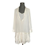 Banana Republic Ivory Tiered Ruffle Hem Tunic Dress Long Sleeve Button Size 4 VG