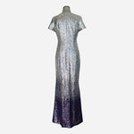 Calvin Klein Sequined Ombre Maxi Dress Silver Purple V-Neck Ball Gown Size 8