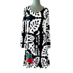 Desigual Women's Gray Black Fit Flare Dress M Embroidered Flower Long Sleeve EXC