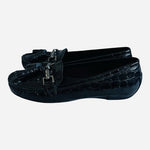 Stuart Weitzman Rascal Black Patent Croc Embossed Tassel Loafers Driving Shoes