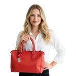 Furla Orange Red Saffiano Leather Speedy Satchel Tote Handbag Silver Charm VG