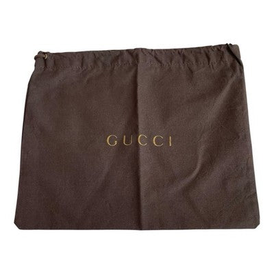 Authentic GUCCI Brown Cotton Drawstring Dust Bag Gold Logo 10.5x8.5" VG