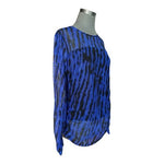 DKNY Women's Mesh Zebra Print Blue Black Long Elastic Rushed Sleeve Top Sz L VG
