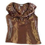 CELINE Brown Chameleon Rushed Iridescent Women's Blouse Top Size XL Fits M