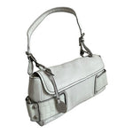 Vintage Franco Sarto White Leather Shoulder Bag Faux Croc Trim Y2K 10"x2"x6" G+