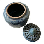 Unique Handcrafted Blue Glazed Ceramic Pottery Lid Bowl Bean Pot Artist Signed 7