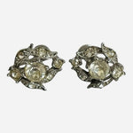 Vintage Bogoff Signed Silver Tone Rhinestone Leaf Clip-On Earrings Excellent