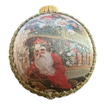 Vintage Circa 1913 Santa Scene Glass Ball Christmas Ornament Red Gold G+