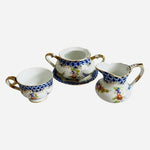Mosaic Floral Porcelain Mini Decorative Tea Set 4Pc Creamer Sugar Cup Saucer EXC