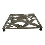 Silver Metal Trivet Coastal Starfish Shell Design Square 7.5 in Vintage