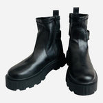Zara Black Leather Ankle Boots Side Zip Buckle Detail EU 34 Women's NWOB
