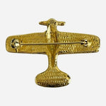 Vintage Gold Tone Airplane Brooch Pin 1.75" Clear Crystals Aviation Jewelry VG