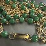HongKong Gold Tone Chain Necklace Green Beads Multilayered Oversized Jewelry 32"