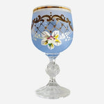 Vintage Bohemian Crystal Enameled Light Blue Wine Goblets Hand-Painted Floral VG