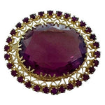 Vintage Brooch GoldTone Oval Purple Crystal Brooch Victorian Amethyst Pin Brooch