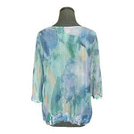 Alfred Dunner Watercolor Floral Crochet Lace Top Womens Sz S 3/4 Sleeve Boho EXC