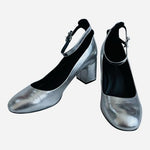 Rebecca Minkoff Metallic Silver Leather Ankle Strap Pumps Women's Shoes 8M Good