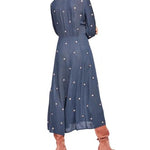 Free People Women's Blue Pink Embroidered Boho Maxi Dress XS V-Neck NWT $168