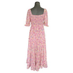 R. Yiposha Pink Multicolor Floral Midi Dress Milkmaid Tiered Square Neck Size S