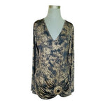Venus Womens Top XL V-Neck Tie Dye Rhinestone Brooch Detail EXC