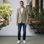 MAGE MALE Mens Check Blazer XL Tan Grey Brown Single Button Tweed Jacket NWT