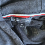 Tommy Hilfiger Sport Hooded Pullover Sweatshirt Navy Stripe 3D Logo Womens M EXC