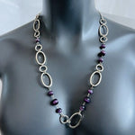 Silver Chain Necklace Amethyst Beads Oval Links Layered 22" & 26" Very Good