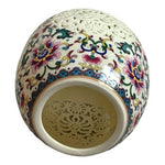 Vintage Chinese Porcelain Hollow Out Floral Egg w/ Wooden Stand 8"x6"