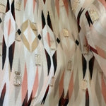 White House Black Market Ivory Geometric Print Slit-Sleeve V-Neck Blouse Top