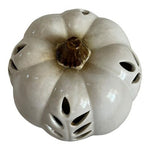 Gray Ceramic LED Light Up Pumpkin Lantern Leaf Cutout Fall Halloween Decor 9x6.5