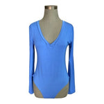 Mangopop Women's Royal Blue V-Neck Bodysuit Size XL Long Sleeve Stretch NWT