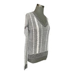Abercrombie Fitch Open Knit Sweater Gray White Cable Braid V-Neck Womens M VG