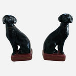 Vintage Black Labrador Retriever Ceramic Bookends 8" Pair Gold Purple Dog Figure