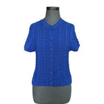 ZARA Vibrant Blue Cable Knit Button Up Cardigan Short Sleeve Womens M VG