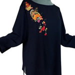 Quacker Factory Black Embroidered Cornucopia Cardinal Holiday Tunic XL NWT