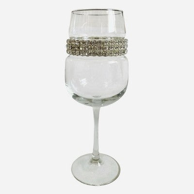Stemware Designs Clear Rhinestone Banded Wine Glass 9.25in EXC Bling Glassware
