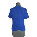 ZARA Vibrant Blue Cable Knit Button Up Cardigan Short Sleeve Womens M VG